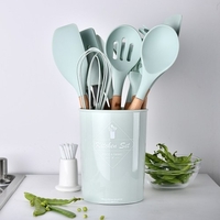 Ustensiles de cuisine en silicone avec poignée en bois Ensemble de 11 pièces Neuf couleurs en option Vert clair