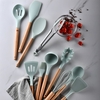 Ustensiles de cuisine en silicone avec poignée en bois Ensemble de 11 pièces Neuf couleurs en option Vert clair