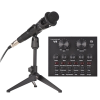 V8 Externe Live Sound Card Microphone Set Mini Sound Mixer Board pour Live Streaming Karaoké Chant Enregistrement de musique avec 12 effets sonores amusants Connexion BT pour Smartphone Ordinateur portable Tablet PC