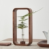 Vase en verre transparent Tube à essai Vase à fleurs hydroponiques avec cadre en bois de noyer Plantes aquatiques Vases Porte-plante Support de fleur Table Jardin Bonsa Décor de bureau à domicile