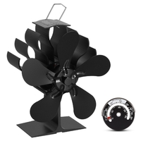Ventilateur de poêle à bois à 5 pales,  ventilateur de cheminée,  ventilateur de four pour poêle à bois/brûleur à bois/cheminée,  ventilateur écologique avec thermomètre.