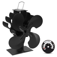 Ventilateur de poêle à bois alimenté par la chaleur à 4 lames Ventilateur de ventilateur de cheminée pour poêle à bois/brûleur à bois/cheminée Ventilateur écologique avec thermomètre.