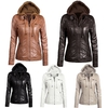 Veste à capuche en fausse fourrure pour femme Sweat à capuche zippée Manteau en veste de moto court et mince