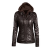 Veste à capuche en fausse fourrure pour femme Sweat à capuche zippée Manteau en veste de moto court et mince