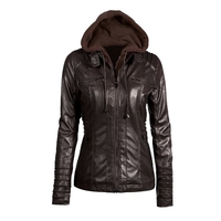 Veste à capuche en fausse fourrure pour femme Sweat à capuche zippée Manteau en veste de moto court et mince