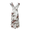 Vintage Women Maxi Summer Dress Flower Print Plunge V-neck Fold Hem Veste Dark Blue / White