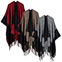 Vintage Women Shawl Poncho Faux Cachemire Plaid Check Tassel Surdimensionné Warm Long Winter Cape