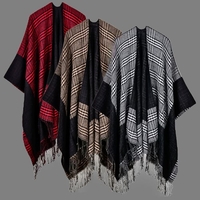 Vintage Women Shawl Poncho Faux Cachemire Plaid Check Tassel Surdimensionné Warm Long Winter Cape
