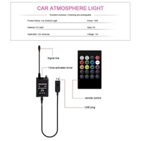 Voiture Accueil RVB LED Bande Lumière Atmosphère Pied Ambient Lumières Un pour Quatre Contrôle Vocal Intérieur Lumières Décoratives Port USB,  DC 12V