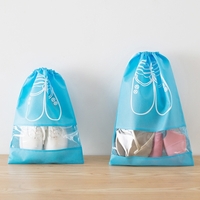Voyage de ménage antipoussière organisateur de chaussures sacs avec cordon Transparent fenêtre Imperméable non tissé Voyage chaussures de rangement sac organisateur (bleu clair S)