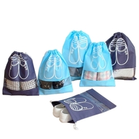 Voyage de ménage antipoussière organisateur de chaussures sacs avec cordon Transparent fenêtre Imperméable non tissé Voyage chaussures de rangement sac organisateur (bleu clair S)