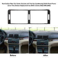 Véritable centre de voiture en fibre de carbone Consoles A / C Vent Air Conditionné Panneau de sortie Cadre Cadre Couverture Garniture Autocollants Remplacement pour BMW Série 3 E46 (1998-2005)