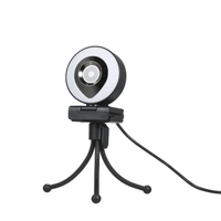 Webcam 1080P Full HD with Dual Microphone and Ring Light & USB & Tripod for Laptop YouTube OBS