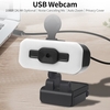 Webcam USB 2K avec suppression du bruit micro omnidirectionnel en silicone/lumière de remplissage/couvercle de confidentialité Prise en charge du zoom et de la mise au point automatiques/Rotation flexible