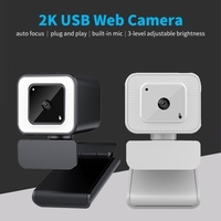 Webcam USB 2K Mise au point automatique grand angle Réglage de la luminosité à 3 niveaux Caméra Web USB Microphone de réduction du bruit intégré Noir