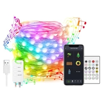 Wi-Fi BT Smart USB Fil de cuivre Light LED String Light 16 millions de couleurs App Contrôle vocal RGB Musical Sync Lights pour l