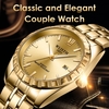 WLISTH S938 Montre de couple classique avec bracelet en acier Montre-bracelet à quartz élégante pour lui et pour elle Montre habillée pour hommes et femmes avec calendrier/lumineux/30M étanche