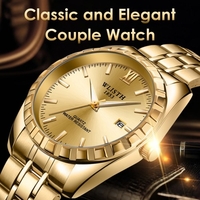 WLISTH S938 Montre de couple classique avec bracelet en acier Montre-bracelet à quartz élégante pour lui et pour elle Montre habillée pour hommes et femmes avec calendrier/lumineux/30M étanche