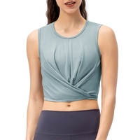 Women Crop Tank Tops Tied Hem Sleeveless Running T-shirt Vests for Workout Sports