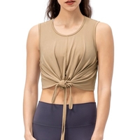 Women Crop Tank Tops Tied Hem Sleeveless Running T-shirt Vests for Workout Sports