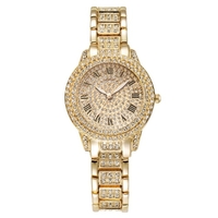 XR72208 Luxueux Bling Full-Cristal Décoré Femmes Montre-Bracelet Rétro Classique Montre avec Chiffres Romains Analogique Quartz Bracelet Élégant Robe Montre avec Bracelet en Alliage