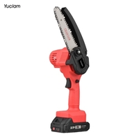 Yuclam Mini tronçonneuse à main sans fil tronçonneuses 6 pouces 21 V tronçonneuses électriques à une main avec protection anti-éclaboussures verrou de sécurité pour l