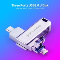 yvonne Y40D USB3.0 haute vitesse rotative 128 Go USB type-c Micro USB trois ports lecteur Flash OTG pour téléphone portable / PC / ordinateur portable argent