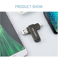 yvonne Y40D USB3.0 haute vitesse rotative 64 Go USB type-c Micro USB trois ports lecteur flash OTG pour téléphone portable / PC / ordinateur portable noir