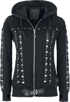 Banned Alternative - Sweat Zippé Avec Laçages Décoratifs - Sweat-shirt zippé à capuche - Femme - noir