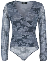 Black Premium by EMP - Body Semi-Transparent Noir Camouflage & Col En V - Body - Femme - camouflage
