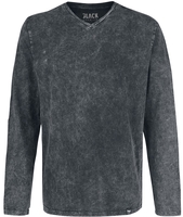 Black Premium by EMP - Haut Manches Longues Délavé Col En V - T-shirt manches longues - Homme - gris