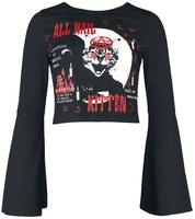 Jawbreaker - Hall Kitten Crop top with bell sleeves - T-shirt manches longues - Femme - noir