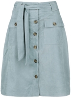 QED London - Babycord Button Front Skirt - Jupe mi-longue - Femme - bleu