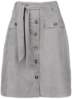 QED London - Babycord Button Front Skirt - Jupe mi-longue - Femme - gris