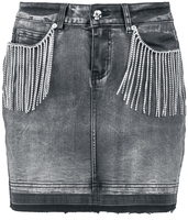 Rock Rebel by EMP - Jupe Gris En Jean Avec Franges En Strass - Jupe courte - Femme - gris