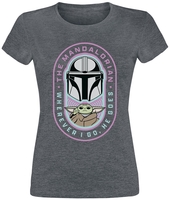 Star Wars - The Mandalorian - Grogu - Wherever I Go,  He Goes - T-Shirt Manches courtes - Femme - gris