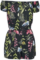 Urban Classics - Combi-Short Noire Col Carmen Fleurs - Salopette - Femme - noir multicolore