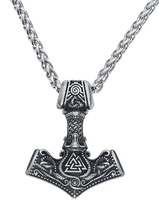 URBANTIMBER - Marteau De Thor Avec Valknut & Nœuds Celtiques - Collier - Homme - couleur argent