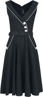 Voodoo Vixen - Asymetrical Neckline Piping Detail Flare Dress - Robe mi-longue - Femme - noir blanc
