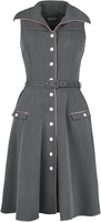 Voodoo Vixen - Pinstripe Button Up Sleeveless Flare Dress - Robe mi-longue - Femme - gris