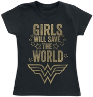Wonder Woman - Enfants - Girls Will Save The World - T-shirt - Unisexe - noir