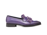 Nerone - Mocassin à franges en cuir de veau violet pour hommes