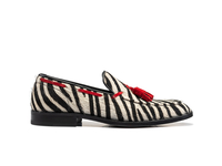 Romeo - Mocassins à pampilles pour hommes en cuir velu blanc zébré