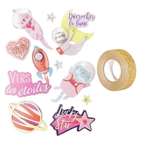 10 stickers 3D Galaxie + masking tape dor