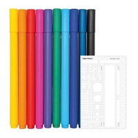 10 stylos gel fin 0, 4 mm + Pochoir basic