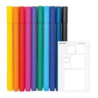 10 stylos gel fin 0, 4 mm + Pochoir carr