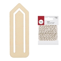 12 marque-pages trombones bois + Ficelle dor