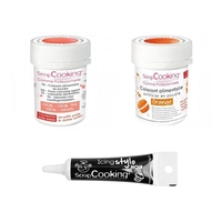 2 colorants alimentaires corail-orange + Stylo gla