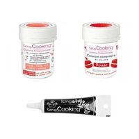 2 colorants alimentaires corail-rouge + Stylo gla