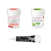 2 colorants alimentaires corail-vert + Stylo gla